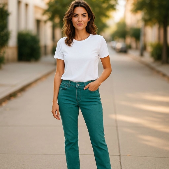 Bloomingdale's "The Stilt" Teal Straight Leg Jeans - 29R - Picture 1 of 10